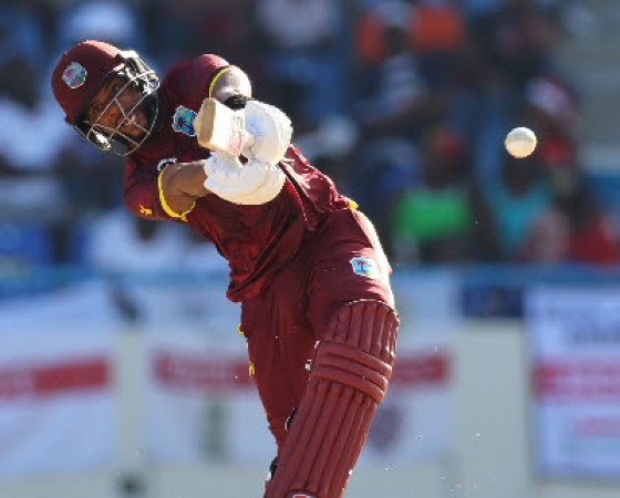 West Indies captain Shai Hope goes on the attack during his 16th ODI hundred on Sunday. (Photo courtesy CWI Media)