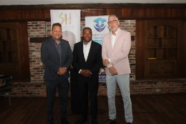 Launch of Steve Higgins Concert Series to celebrate Jamaica 60th Anniversary of Independence. From left: Consul General Oliver Mair, Jamaican tenor Steve Higgins and Philip Rose, Regional Manager, Jamaica Tourist Board all sharing the spotlight to launch the Steve Higgins Concert Series “Love and Nostalgia” celebrating Jamaica’s 60th Anniversary of Independence across the Diaspora.