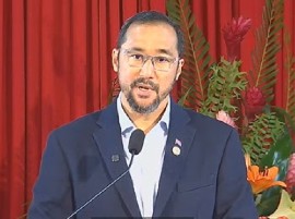 Prime Minister Stuart Young speaking in La Brea on Friday (CMC Photo)