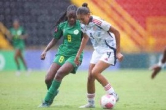 Keisy Taylor of Costa Rica drives the ball against Naomi Benjamin during the match between Guyana and Costa Rica in the Concacaf Women’s Under-20 Championship, held at the Alejandro Morera Soto stadium, in Alajuela, Costa Rica. (PHOTO: CONCACAF)