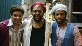 From left- David Heron as Tony Welsh, Tony Award nominee John Andrew Morrison as Claude Massop and Luke Forbes as Tek Life in the world premiere production of Marley The Musical. It represents the first time that Producer-Director of McBee David Heron and leading man Luke Forbes worked together- both playing political activists from opposing Jamaican political parties in the world premiere of the acclaimed production Marley-The Musical. (Photo courtesy of David Heron.)