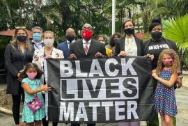 U.S. Embassy in Port of Spain flies Black Lives Matter flag in honor of Black History Month. (Photo courtesy of US Embassy in Trinidad & Tobago)