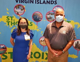 U.S. Virgin Islands Commissioner of Tourism Joseph Boschulte (right) is pictured with Acting CEO and Director General of the Caribbean Hotel and Tourism Association Vanessa Ledesma in Hollywood, Florida last month.