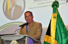Transport Minister, Daryl Vaz, speaking at the second Dominican Republic-Jamaica Business Forum on Thursday